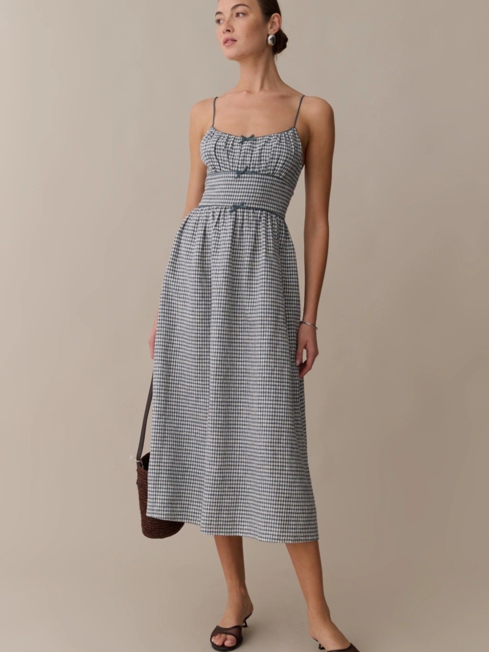 Few Mods Kourt Linen Gingham Midi Dress - Black & White